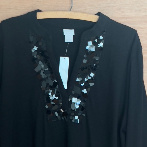 NWT CHICOS black macro sequin v-neck tunic top size 4 XXL holiday lightweight - Picture 3 of 7